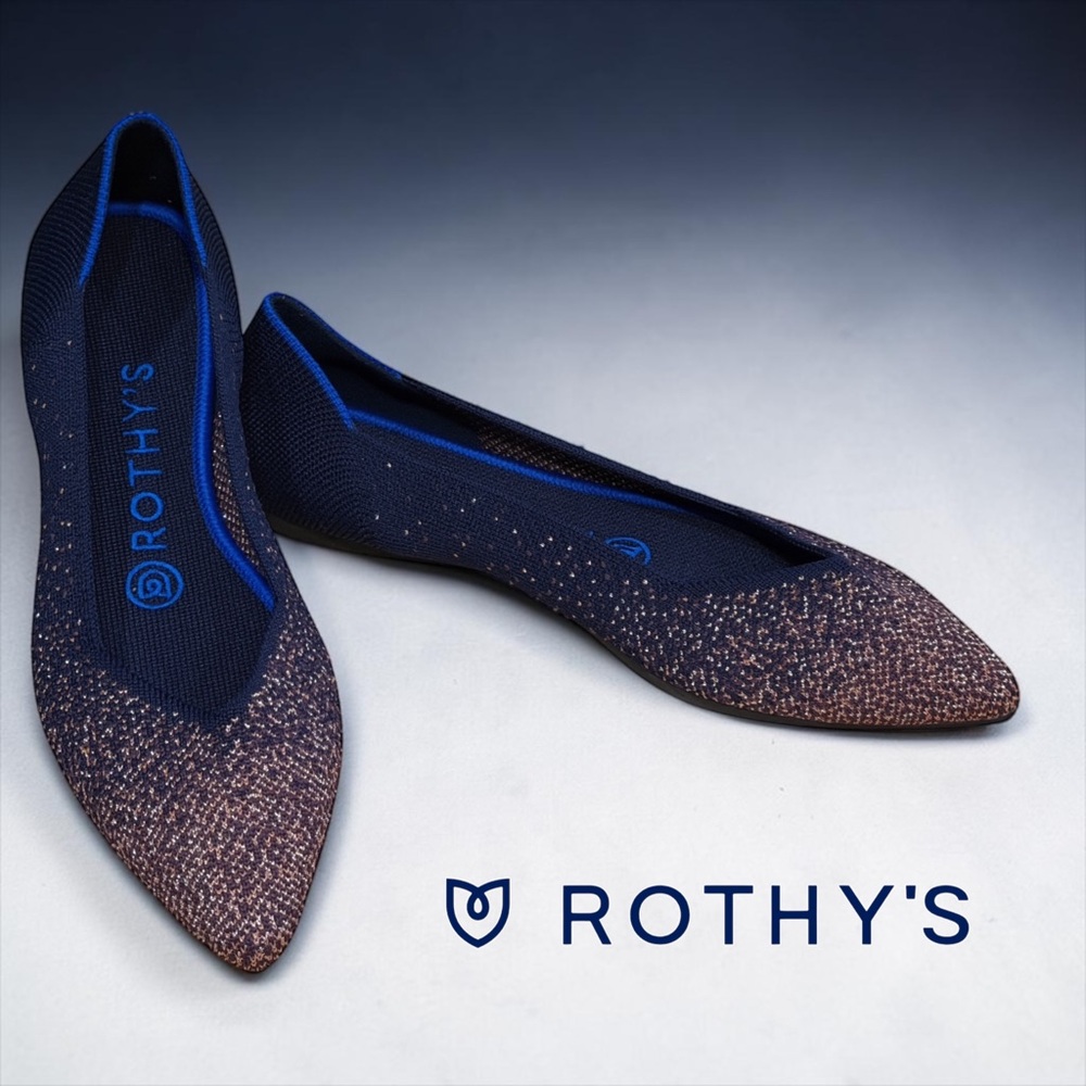Rothy's Rare MIDNIGHT METALLIC size 6 The Point Knit Flats Limited Edition NEW!
